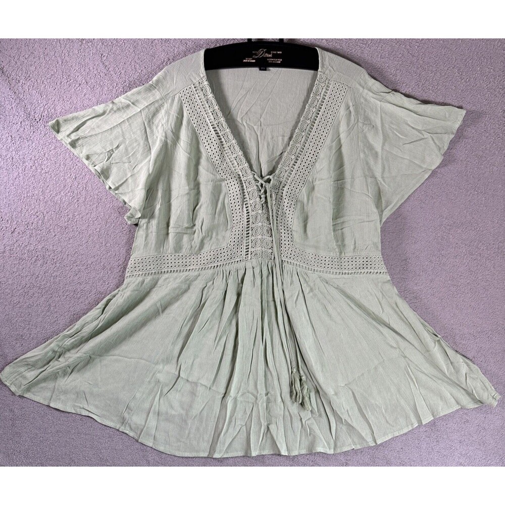 Torrid Peasant Top Women's Size 3X Mint Green Crochet Coquette Forest Fairy Boho